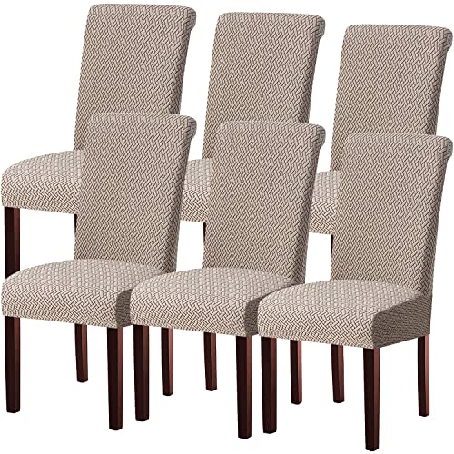 KELUINA Moderne Stuhlhussen 1er/2er/4er/6er Set, Stretch Stulhhussen Schwingstuhl Elastisch Abnehmbarer Waschbarer Universal Stuhlbezug für Hotel Bankett Hochzeit Party Deko (Khaki,6 Stück) von KELUINA