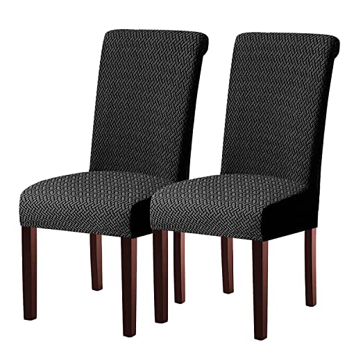 KELUINA Moderne Stuhlhussen 1er/2er/4er/6er Set, Stretch Stulhhussen Schwingstuhl Elastisch Abnehmbarer Waschbarer Universal Stuhlbezug für Hotel Bankett Hochzeit Party Deko (Schwarz,2 Stück) von KELUINA
