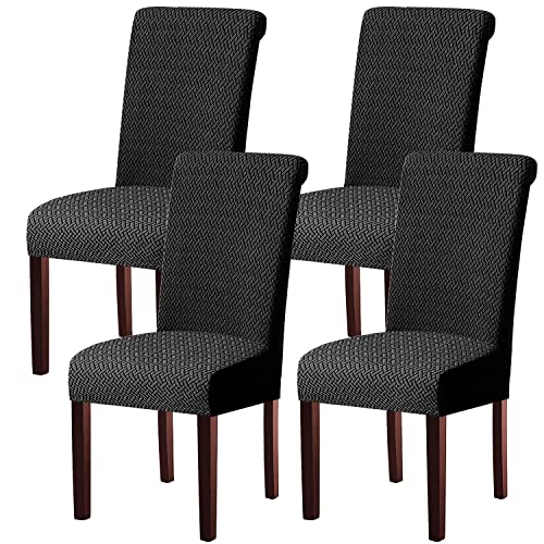 KELUINA Moderne Stuhlhussen 1er/2er/4er/6er Set, Stretch Stulhhussen Schwingstuhl Elastisch Abnehmbarer Waschbarer Universal Stuhlbezug für Hotel Bankett Hochzeit Party Deko (Schwarz,4 Stück) von KELUINA