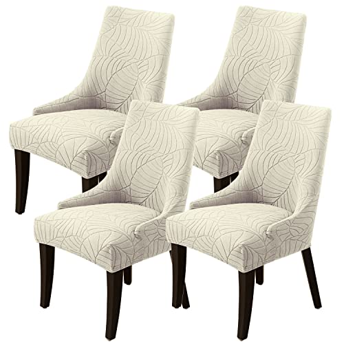 KELUINA Newest Jacquard Dining Chair Covers,High Stretchy Fit Wingback Side Chair Slipcovers,Upholstered Arm Dining Chair with Nailed Trim Seat Protector Covers (Beige,4 PC) von KELUINA