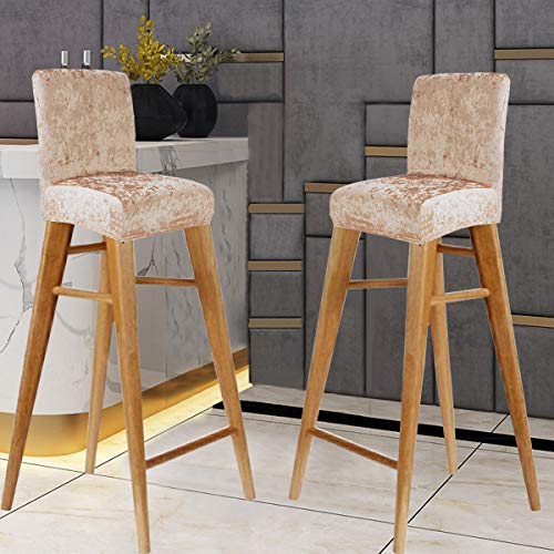 KELUINA Samt Barhocker Stuhlhussen mit Rückenlehne, elastischer Sitz Home Soft Chair Schonbezug Stuhlschutz für die Küche Frühstückstheke Barhocker (Champagner,6 Stück) von KELUINA