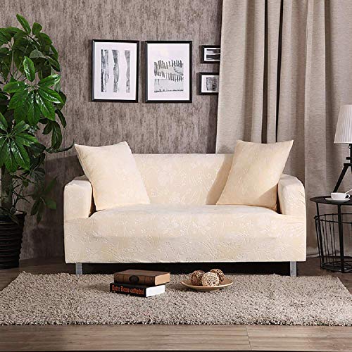 KELUINA Samt-Plüsch-Form-Sitz-Ausdehnungs-Kasten-Kissen-Sofabezug, Weicher Rutschfester Möbel-Schutz, 1 Stück Spandex-prägender Blumen-Couch-Sofabezug (Beige,90-140cm(35-55in)) von KELUINA