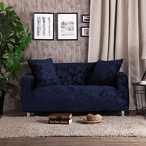 KELUINA Samt-Plüsch-Form-Sitz-Ausdehnungs-Kasten-Kissen-Sofabezug, Weicher Rutschfester Möbel-Schutz, 1 Stück Spandex-prägender Blumen-Couch-Sofabezug (Navy Blue,235-300cm(92-118in)) von KELUINA