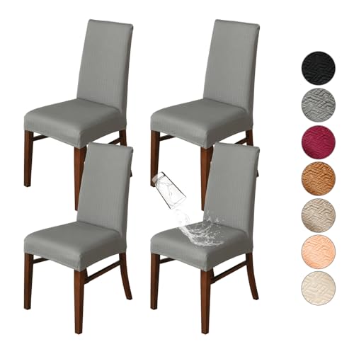 KELUINA Stretch Diamant Gitter Jacquard Esszimmer Stuhlhussen, abnehmbare waschbare Küche Stuhl Slipcover für Hotel, Esszimmer, Zeremonie, Bankett Hochzeit Party (Light Gray1, 4 Stück) von KELUINA
