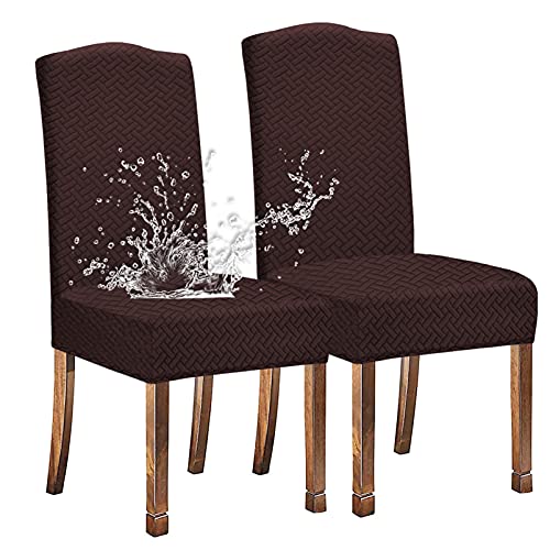 KELUINA Stretch wasserdichte Jacquard mit langem Gitter Esszimmer Stuhlhussen Home Decor, Stuhlhussen für Esszimmerstühle(Kaffee,2 Stück) von KELUINA