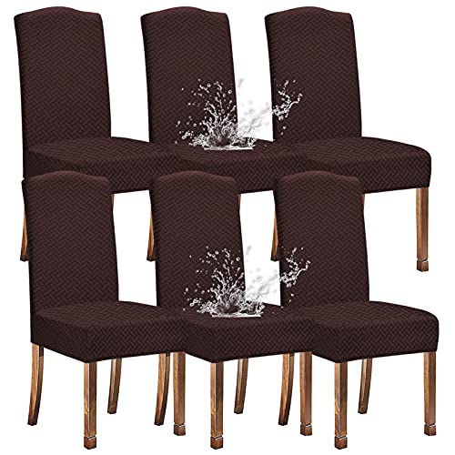 KELUINA Stretch wasserdichte Jacquard mit langem Gitter Esszimmer Stuhlhussen Home Decor, Stuhlhussen für Esszimmerstühle(Kaffee,6 Stück) von KELUINA
