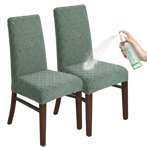 KELUINA Stuhlhussen für Esszimmer 2 Stück, Stretch Jacquard Esszimmerstuhl Slipcover Bezüge, Abnehmbare waschbare wasserdichte Stuhlhussen von KELUINA