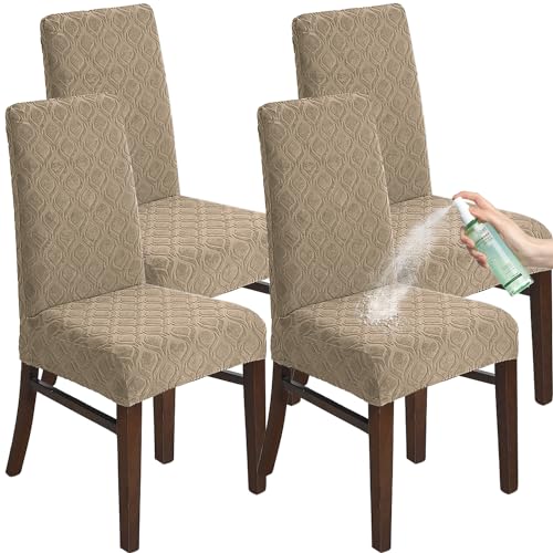 KELUINA Stuhlhussen für Esszimmer 4 Stück, Stretch Jacquard Esszimmerstuhl Slipcover Bezüge, Abnehmbare waschbare wasserdichte Stuhlhussen von KELUINA