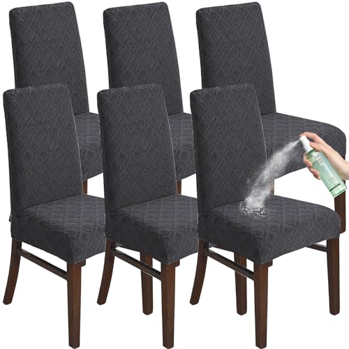 KELUINA Stuhlhussen für Esszimmer 6 Stück, Stretch Jacquard Esszimmerstuhl Slipcover Bezüge, Abnehmbare waschbare wasserdichte Stuhlhussen von KELUINA