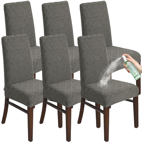 KELUINA Stuhlhussen für Esszimmer 6 Stück, Stretch Jacquard Esszimmerstuhl Slipcover Bezüge, Abnehmbare waschbare wasserdichte Stuhlhussen von KELUINA