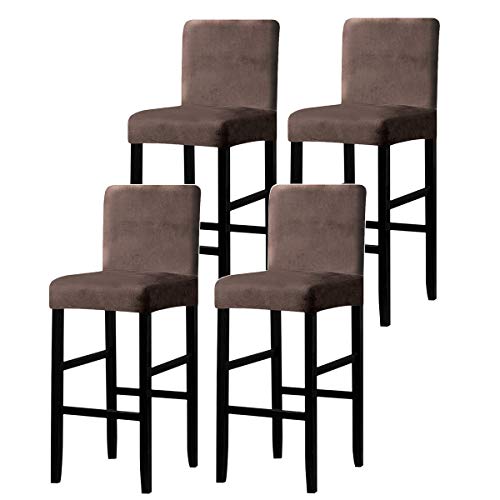 KELUINA Velvet Stretch Bar Stuhlbezüge mit Rückenlehne, elastischer Sitz Home Soft Chair Schonbezug Stuhlschutzbezüge, Esszimmerstuhlbezüge (Kaffee Grau,4er Set) von KELUINA