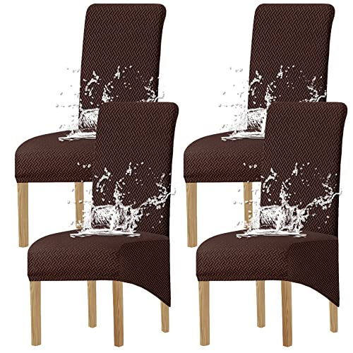 KELUINA XL Stuhlhussen,Universal Stretch Stuhlhussen 2er 4er 6er Set Stuhlbezug für Stuhl Esszimmer(Dunkler Kaffee,4 Hussen) von KELUINA