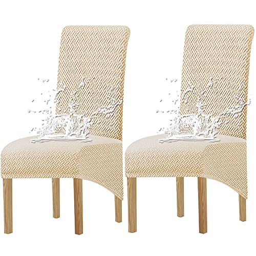 KELUINA XL Stuhlhussen,Universal Stretch Stuhlhussen 2er 4er 6er Set Stuhlbezug für Stuhl Esszimmer (Beige1, 2 Hussen) von KELUINA