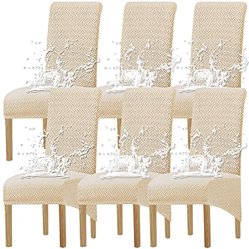 KELUINA XL Stuhlhussen,Universal Stretch Stuhlhussen 2er 4er 6er Set Stuhlbezug für Stuhl Esszimmer (Beige1, 6 Hussen) von KELUINA