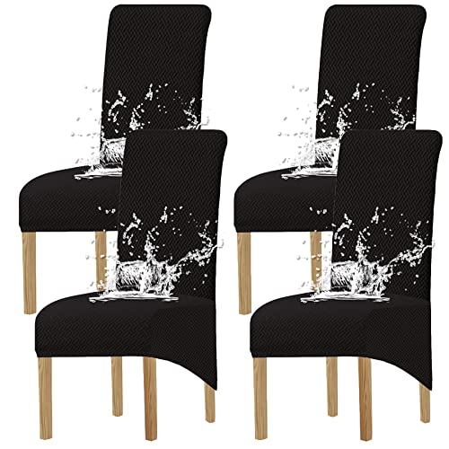 KELUINA XL Stuhlhussen,Universal Stretch Stuhlhussen 2er 4er 6er Set Stuhlbezug für Stuhl Esszimmer (Schwarz1, 4 Hussen) von KELUINA