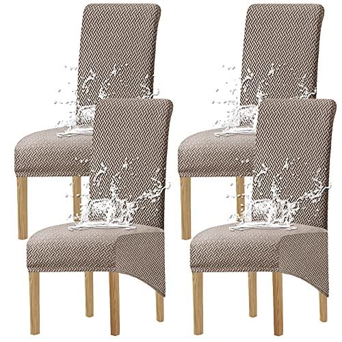 KELUINA XL Stuhlhussen,Universal Stretch Stuhlhussen 2er 4er 6er Set Stuhlbezug für Stuhl Esszimmer (Taupe, 4 Hussen) von KELUINA