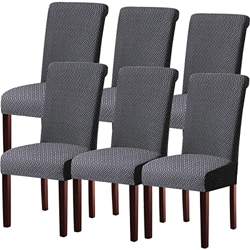 KELUINA Moderne Stuhlhussen 1er/2er/4er/6er Set, Stretch Stulhhussen Schwingstuhl Elastisch Abnehmbarer Waschbarer Universal Stuhlbezug für Hotel Bankett Hochzeit Party Deko (Dunkelgrau,6 Stück) von KELUINA