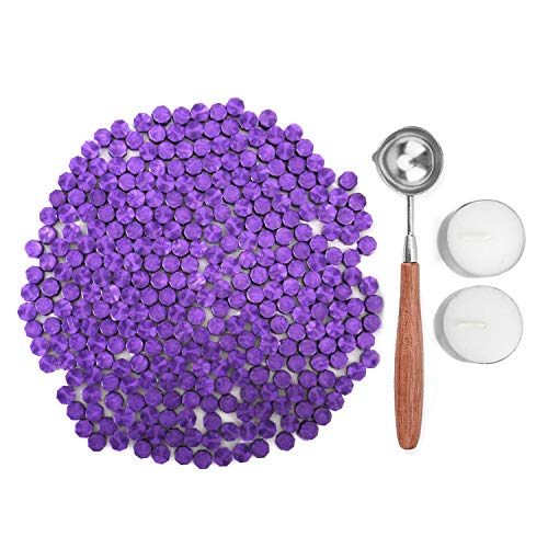 Kelzia Veganes Siegelwachs - Achteckige Siegelwachsperlen mit 2 Teelichtern & 1 Schmelzlöffel, ohne Wachsstempel - Stempelwachs zur Versiegelung & Dekoration von Briefen - 230 Stück (Lavendel) von KELZIA