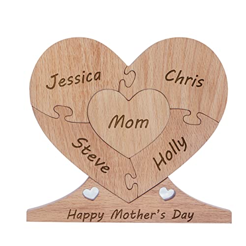 Personalisiertes Holz Puzzle in Herzform, Mama Wooden1-4Name Text Familienname Schlafzimmer Dekoration für Mama Geschenk zum Valentinstag, Muttertag, Geburtstag von KEMEILA