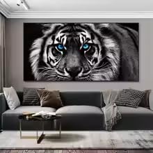 KEMEIQI Schwarz-weißer Tiger, moderne Drucke, Leinwandkunst, Kopfgemälde, Wandkunst, Poster, Tierkunst, Bild für die Heimdekoration (40 x 60 cm) von KEMEIQI