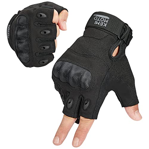KEMIMOTO Taktische Handschuhe, Motorradhandschuhe, Militär Einsatzhandschuhe mit Kohlefaser Knöchelprotektor und Touchscreen, Atmungsaktiv, Halbfinger, für Bushcraft, Motorrad, Jagd und Security von KEMIMOTO