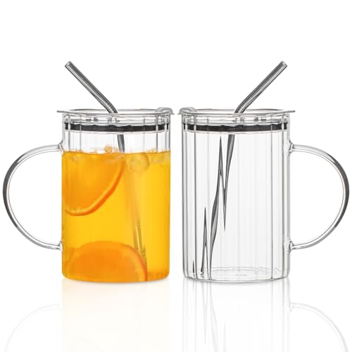 KEMORELA 2er Set 1000ml Glastumbler mit Deckel & Edelstahl-Strohhalm – Gerippte Trinkgläser mit Henkel – Wiederverwendbare Eiskaffee- & Teegläser für Smoothies, Iced Matcha, Infused Water KEMORELA 2er Set 1000ml Glastumbler mit Deckel & Edelstahl-Strohhalm – Gerippte Trinkgläser mit Henkel – Wiederverwendbare Eiskaffee- & Teegläser für Smoothies, Iced Matcha, Infused Water von KEMORELA