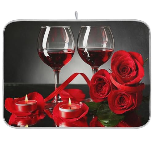 KENADVI Abtropfmatte für Küchentheke, romantische Rosen, Blumenmuster, Mikrofaser, saugfähig, hitzebeständig, dekorative Abtropfmatte, Küchenzubehör für Spüle, 40,6 x 45,7 cm von KENADVI