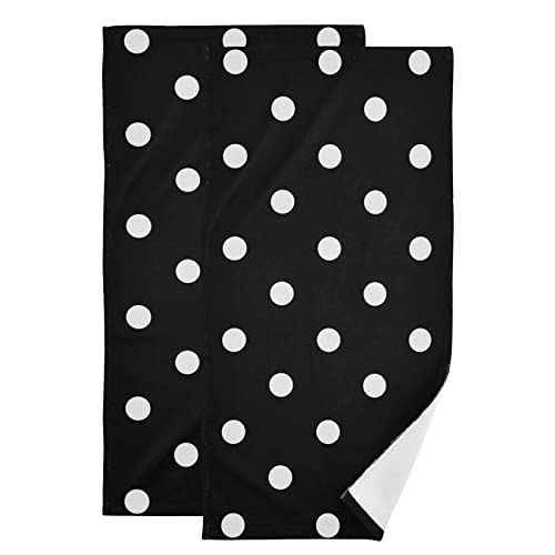 Polka Dot Handtücher für Badezimmer, 2er-Set, Vintage-Schwarz und Weiß, gepunktet, moderne Mode-Handtücher, 40.6x71.1 cm, ultraweich, saugfähig, Badezimmer-Handtuch für Gesicht, Küche, Geschirrtücher von KENADVI