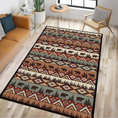 Rustikaler Teppich für Wohnzimmer, 10,2 x 15,2 cm, für Schlafzimmer, Bär, Elch, Hirsch, Landhausstil, Vintage-Teppich, rutschfest, weiche Bodenmatte, für Esszimmer, Büro Rustikaler Teppich für Wohnzimmer, 10,2 x 15,2 cm, für Schlafzimmer, Bär, Elch, Hirsch, Landhausstil, Vintage-Teppich, rutschfest, weiche Bodenmatte, für Esszimmer, Büro von KENADVI