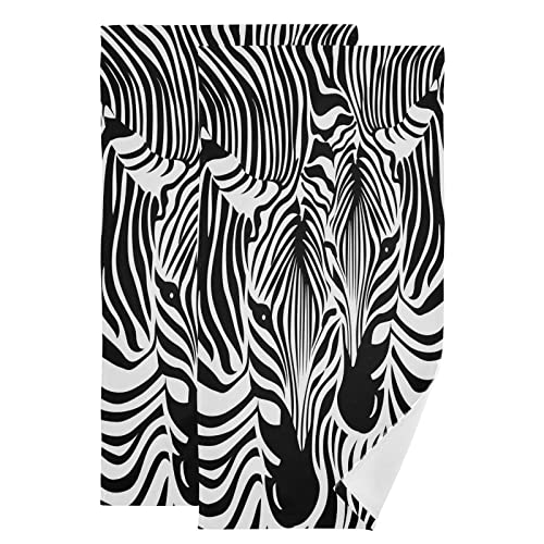 Zebra-Handtücher für Badezimmer, schwarz-weiße Streifen, Zebrakopf, Leopardenmuster, kleine Badetücher, 40.6x71.1 cm, weiches, saugfähiges Badezimmer-Handtuch für Gesicht, Geschirrtuch, 2er-Set von KENADVI
