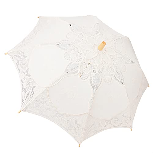 Braut-Spitzen-Baumwoll-Regenschirm für Hochzeitsfeiern, Tanzen, Fotografie-Requisite (Beige L-Größe) von KENANLAN