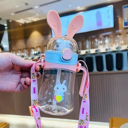 KENANLAN 300 Ml Cartoon Muster Silikon -Strohhalm, Sichere und Niedliche Kinderwasserflasche, Cartoon Strohbecher für Reisen, Partys und Mehr (Rosenate) von KENANLAN
