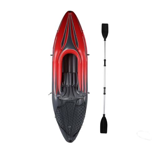 KENANLAN Aufblasbares Kajak -Set, Eingedicktes PVC -Material UV -Proof Blasen Sie Kanuboot Zum Angeln, Tragbar mit Handpumpenpaddelspeicher, Leicht und Doch Langlebig (Rot) von KENANLAN
