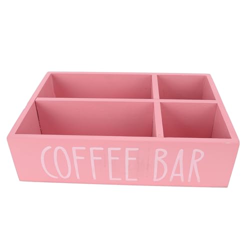 KENANLAN Kaffeestation Organizer für Arbeitsplatten Holz Kaffee Bar Accessoires Aufbewahrung mit Divider Teebeutel Kaffeeschotenhalter für Home Office Küche (Rosa) von KENANLAN