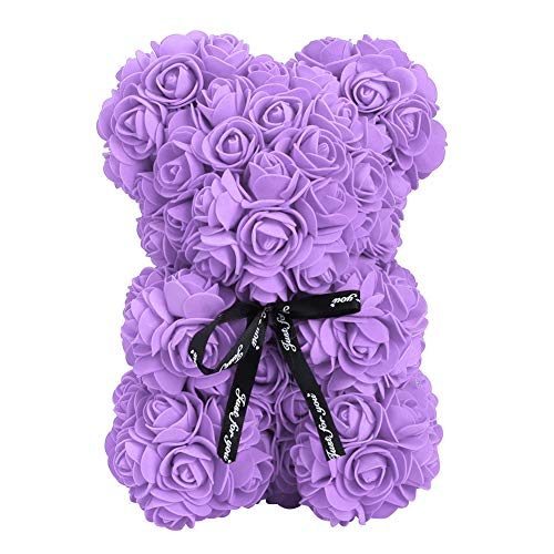 KENANLAN 9 inch Rosa Rosen Bär Ewigen Rosen, Künstliche Blumen,Handgemachter Rose Teddybär, für Jahrestag,Valentinstagsgeschenk (in Beutel)(Lila) von KENANLAN