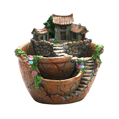 KENANLAN Sukkulententententöpfe, Feengarten-Zubehör, Sukkulenten-Übertöpfe, Sukkulenten, Topf mit Süßigkeitenhaus, Blumenkorb, Übertopf, Gartendekoration (Orange) von KENANLAN