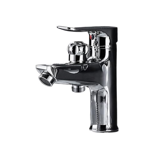 Badezimmer-Waschtisch, 2-in-1-Wasserhahn, Messing-Hand-WC-Bidet-Wasserhähne, Sprüher, Kalt- und Warmwassermischer, Badewannenarmatur mit Duschset,Ausgezeichnete Korrosion(Sliver) von KENBT