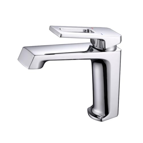 KENBT Badezimmer-Waschtischarmatur, Schwarz-Chrom-Messing-Einhebelmischer for heißes und kaltes Wasser, Luxus-Waschtischarmatur for die Deckmonta,Ausgezeichnete Korrosion(Chrome) von KENBT