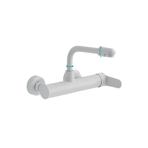 KENBT In-Wand-Heiß- und Kalt-Klapp-Küchen-Spülwasserhahn, länglicher Universal-Backhahn aus Messing,Ausgezeichnete Korrosion(L-White28cm) von KENBT