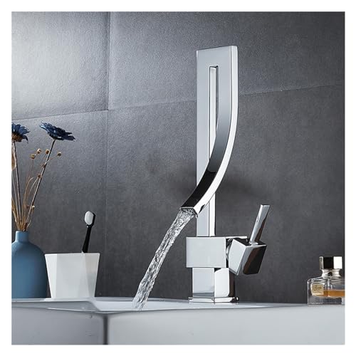 KENBT Kreativer Waschbecken-Wasserhahn aus Messing for Badezimmer, Badezimmer-Waschtisch mit heißem und kaltem drehbarem Chrom-Silber-Wasserhahn,Ausgezeichnete Korrosion von KENBT