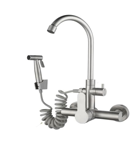 KENBT Küchenarmatur aus Edelstahl 304, Wandmontage-Heiß-Kalt-Mischbatterie mit Bidet-Sprüher, Duschkopf-Sets,Ausgezeichnete Korrosion von KENBT