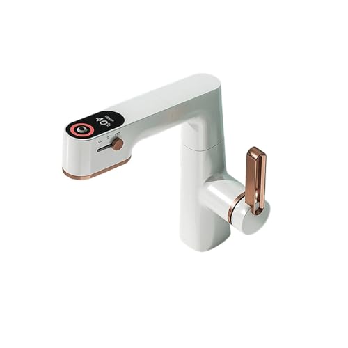 KENBT Multifunktionale Badezimmerarmaturen, herausziehbarer Waschtischmischer, Spültischarmatur, Gourmet-LED-Temperaturhahn, 360°-Armaturenkran aus Messing,Ausgezeichnete Korrosion(Rose Gold White) von KENBT
