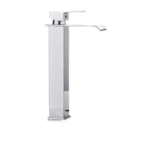 KENBT Waschbecken-Wasserfall-Wasserhahn, breite Öffnung, Edelstahl-Spiegeloberflächenbehandlung, quadratischer Winkel, Warm- und Kaltwasser-Waschtischarmatur,Ausgezeichnete Korrosion(D) von KENBT