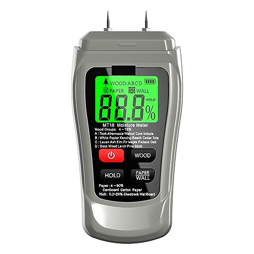 MT-10 EMT01 Holzfeuchtemessgerät, Holzfeuchtigkeitstester, Hygrometer, Holzfeuchtigkeitsdetektor, Baumdichte, digitaler Tester, Grau, Zuverlässig und schnell(MT18 Grey LCD) von KENBT
