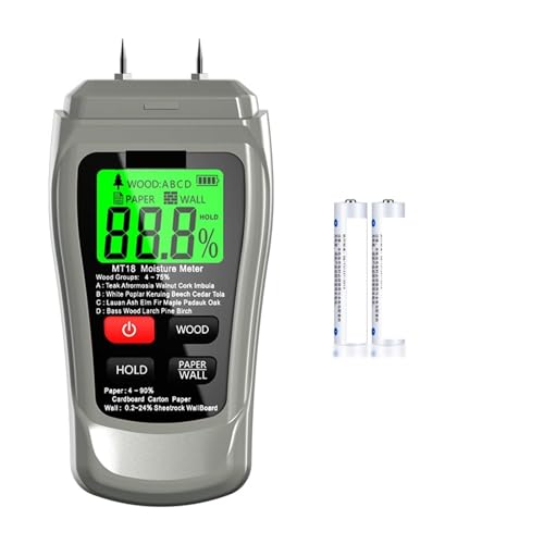 MT-18 Orange 0–99,9% zweipoliger digitaler Holzfeuchtemesser, Papierfeuchtigkeitstester, Wandhygrometer, Holzfeuchtigkeitsdetektor, Zuverlässig und schnell(Grey with battery) von KENBT