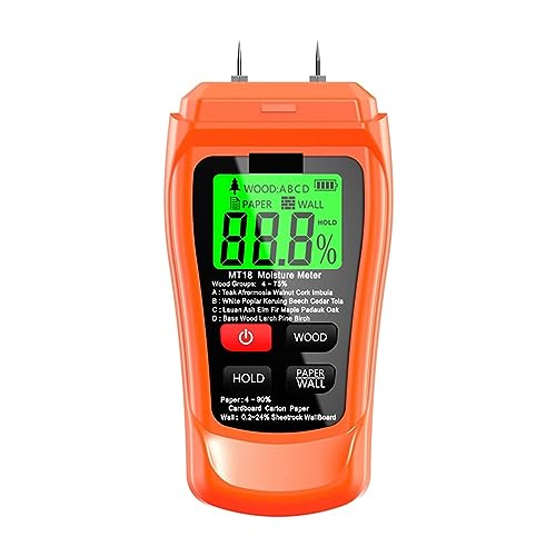 MT-18 Orange 0–99,9% zweipoliger digitaler Holzfeuchtemesser, Papierfeuchtigkeitstester, Wandhygrometer, Holzfeuchtigkeitsdetektor, Zuverlässig und schnell(Noir) von KENBT