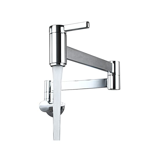 Moderner Wasserkaltwasser Klapparm Arm Küche Wasserhahn Waschbecken Topf Splash Proof Messing Basin Wandhalterung Doppelschalter,Hohe Wasserdurchflussrate(Chrome Plated) von KENBT