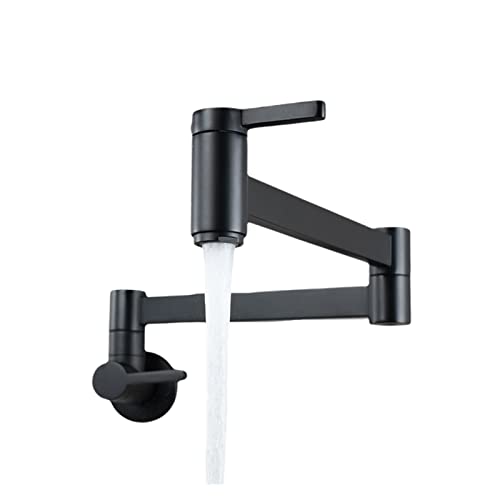 Moderner Wasserkaltwasser Klapparm Arm Küche Wasserhahn Waschbecken Topf Splash Proof Messing Basin Wandhalterung Doppelschalter,Hohe Wasserdurchflussrate(Noir) von KENBT
