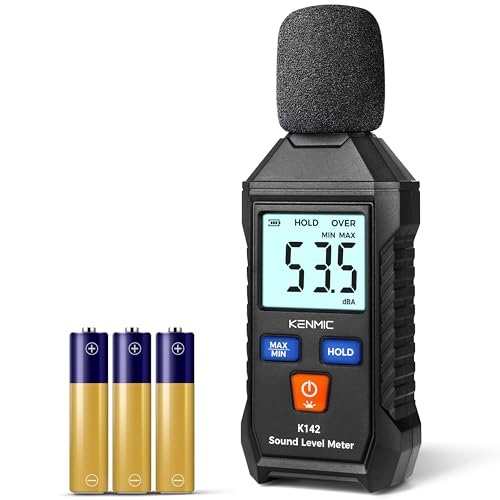 Digitales Dezibelmessgerät - Tragbares Schalldruckmessgerät mit hintergrundbeleuchtetem LCD-Display (Bereich 35 – 130 dB(A)) - MAX/MIN-Datenspeicherung - Digitales dB-Messgerät für den Einsatz zu Haus von KENMIC