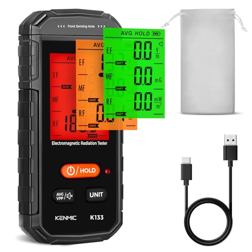 KENMIC EMF Meter, EMF Detektor EF/MF/RF tragbarer elektromagnetischer Feld Strahlungs-Detektor für EF, RF, MF, WiFi Signal, passend für Zuhause, Büro EMF Inspektionen und Geisterjagd von KENMIC